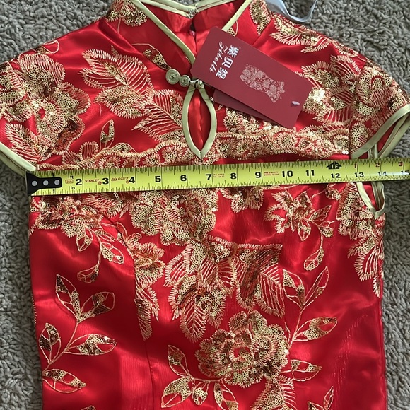 Chinese Cheongsam - Formal Red and Gold Embroidered Qipao - Picture 10 of 12